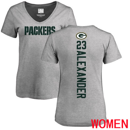 Green Bay Packers Ash Women #23 Alexander Jaire Backer V-Neck Nike NFL T Shirt->nfl t-shirts->Sports Accessory